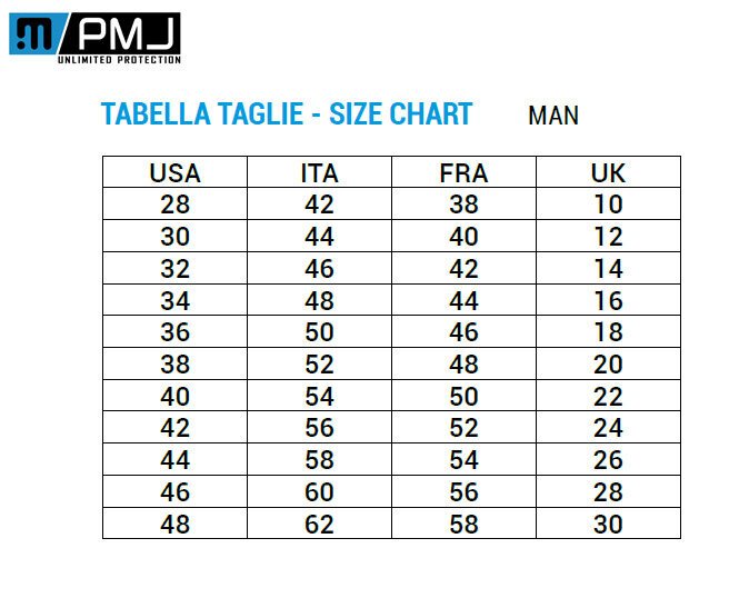 PMJ Jeans Size Chart